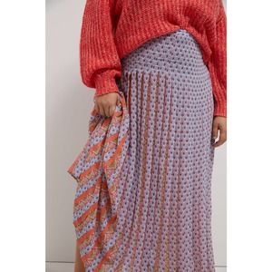 New Anthropologie Maeve Nonie Pleated Maxi Skirt $148 PLUS 16W Orange Motif